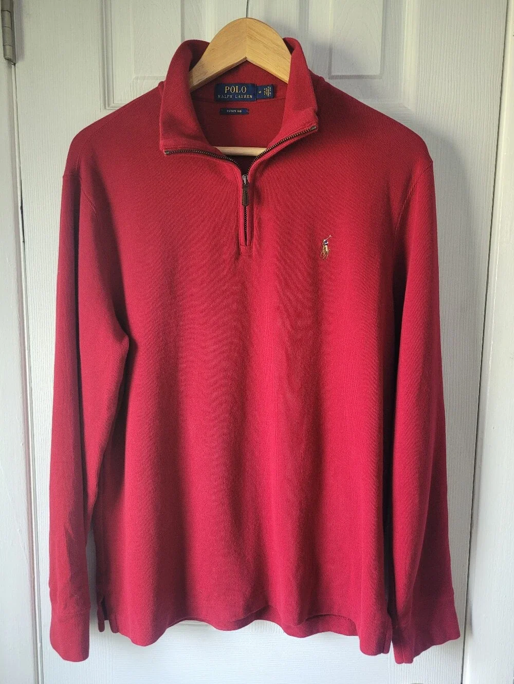 Polo Ralph Lauren Estate Rib Quarter Zip Pullover Men's M Red Cotton